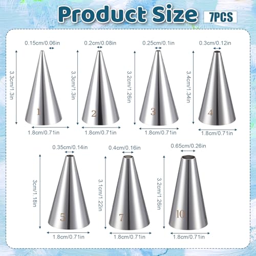 7-Piece Stainless Steel Round Piping Tips Set for Cake Decorating