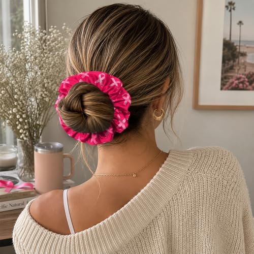 Breast Cancer Awareness Scrunchies, 4-Pack Pink Ribbon Hair Ties