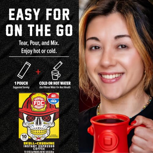 Fire Department Coffee Skull Crushing Espresso Instant Coffee Packets - 30 Single Serve - Veteran Owned