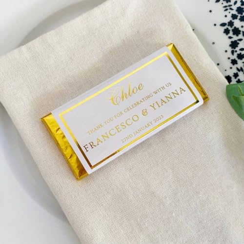 100 Pack Gold Foil Candy Bar Wrappers with Stickers, 6"x7.5"