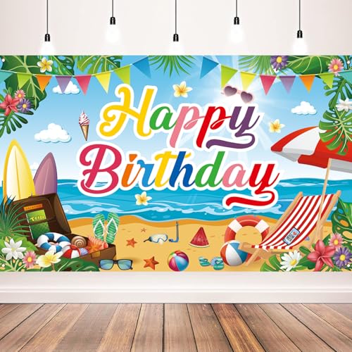 Summer Beach Birthday Backdrop, Tropical Party Decorations Banner 71x43