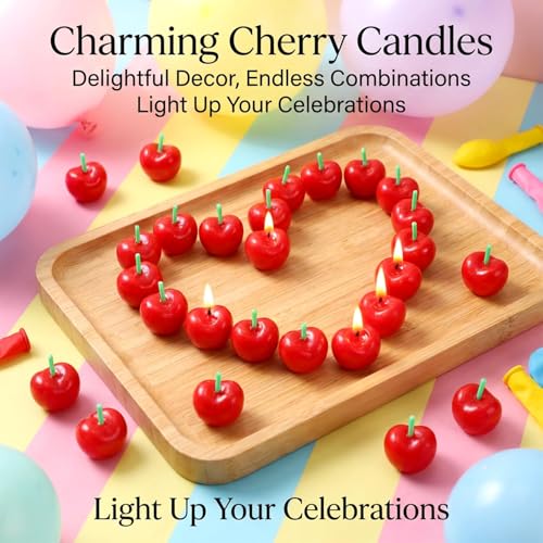 15 Pcs Cherry Birthday Candles - Mini Fruit Shaped Cake Toppers