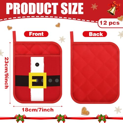 Roshtia Christmas Pot Holders with Pocket - Santa Xmas Kitchen Accessories (12 Pack)