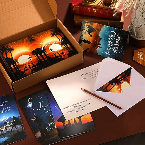 Religious Christmas Cards Set with Envelopes, Nativity Theme, 80 Pack, 7.5 x 5.1 Inches