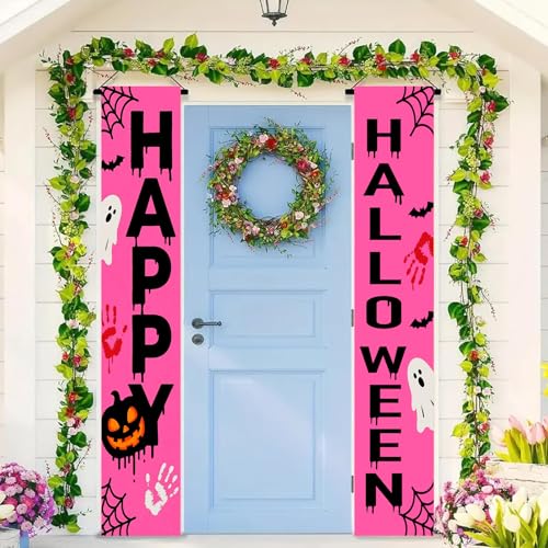 BlissYard Pink Halloween Banner for Front Porch - 12x71 Inch Hanging Door Sign