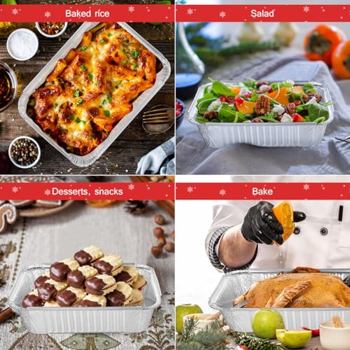 Disposable Foil Food Containers with Lids - Rectangular Takeout Pans for Holiday & Catering