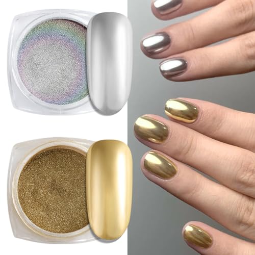 FSpronail Chrome Nail Powder Set 6-Color Metallic Mirror Glitter Pigment Kit with Brushes