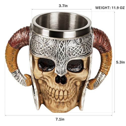 Viking Skull Mug - Resin Skeleton Beer Stein Drinking Cup - Halloween Bar Gift - Viking-1