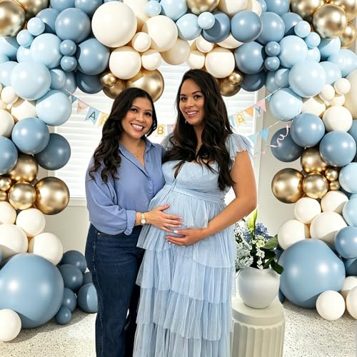 Dusty Blue Gold Balloon Garland Arch Kit - 128 Pieces for Parties