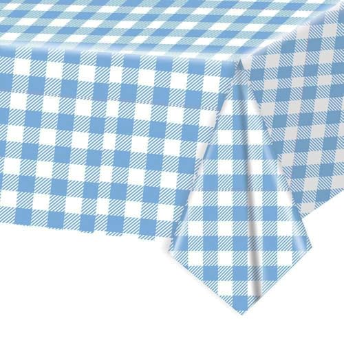 Blue Checkered Tablecloth 54x108 Inch - Waterproof Disposable Cover