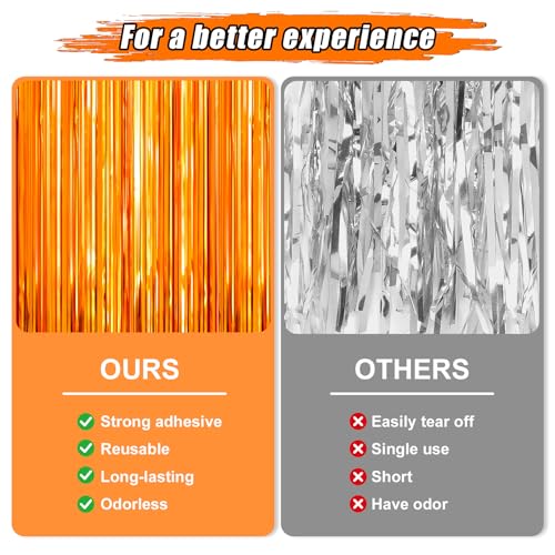 Crosize Foil Fringe Streamer Backdrop - 2 Pack, 3.3 x 9.9 ft, Orange