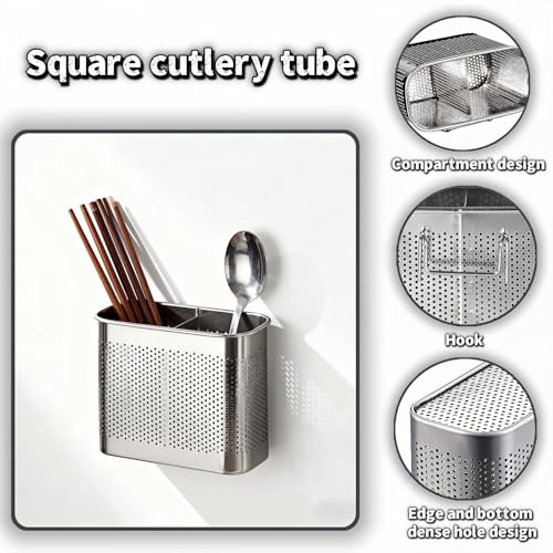 304 Stainless Steel Utensil Holder, 2-Compartment Kitchen Drainer Rack