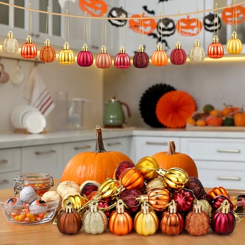 36 Pcs Mini Pumpkin Hanging Ornaments for Fall Tree - Yellow Autumn Decor