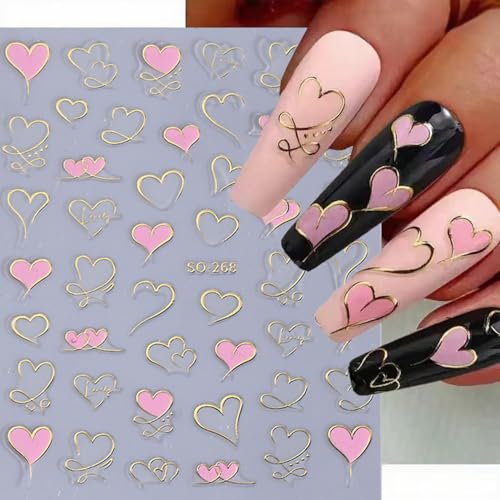 Valentine Heart Nail Art Stickers - 6 Sheets 3D Self-Adhesive Decals