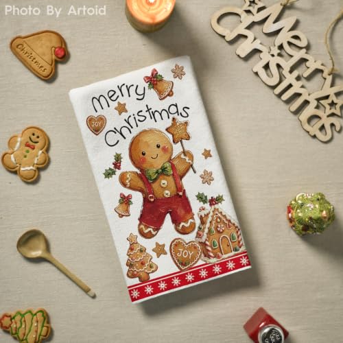 Gingerbread Candy Christmas Kitchen Towels Set of 2 - 18x26 Inch