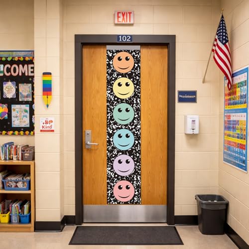 Composition Face Door Window Curtains - Pastel Smile Design, 2 Pcs 7.8 x 35 in Blackout Covers for Classroom & Nursery