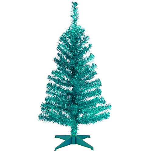 Artificial Christmas Tree 3ft Turquoise Tinsel with Stand - Full Bodied, Lifelike Design