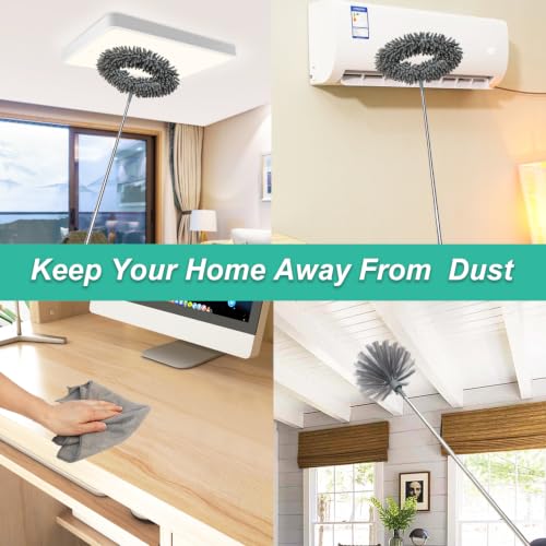Ceiling Fan & Cobweb Duster Set with Telescopic Pole – Microfiber Reusable Dusting Kit