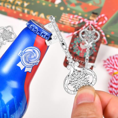 Snowflake Style Christmas Bottle Opener Keychain Set with Cards & Ropes - Silver Snowflake Design