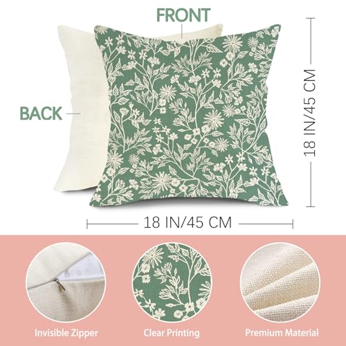 Floral Decorative Throw Pillow Covers - 18x18 Set of 2