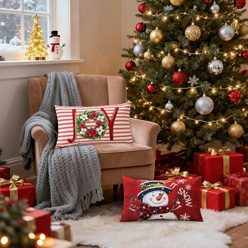 Soleebee 4-Pack Merry Christmas Linen Throw Pillow Covers, 16x24 Inch