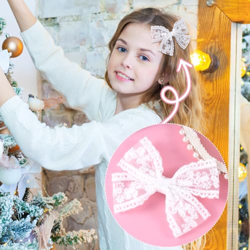 White Lace Hair Bow Clips - 2Pcs Small Mesh Bowknot Barrettes for Women