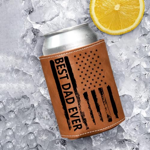 Best Dad Ever Collapsible Leather Beer Can Sleeve - 12oz Cooler