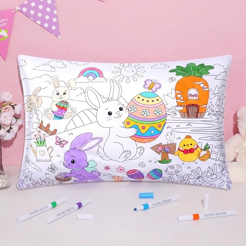 Easter Bunny Coloring Pillowcase with 12 Markers - 28.7" x 19.7"