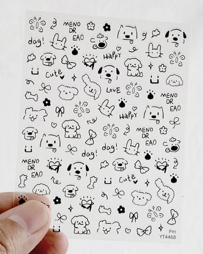 Black Puppy Nail Stickers - Self-Adhesive Trendy Nail Art Decals