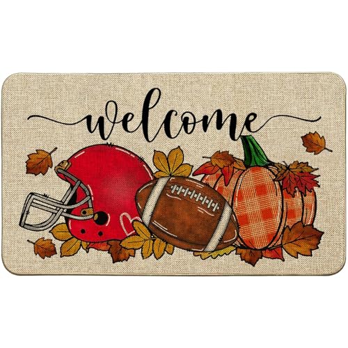 Fall Football Doormat - Indoor & Outdoor Welcome Rug with Non-Slip Rubber Back, 17x29 Inches