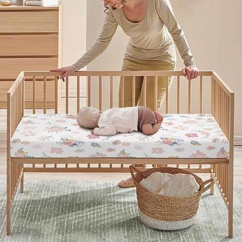 Floral Baby Crib Sheet - Soft Pink Flowers, Fitted for Standard Mattresses 52x28x8 in