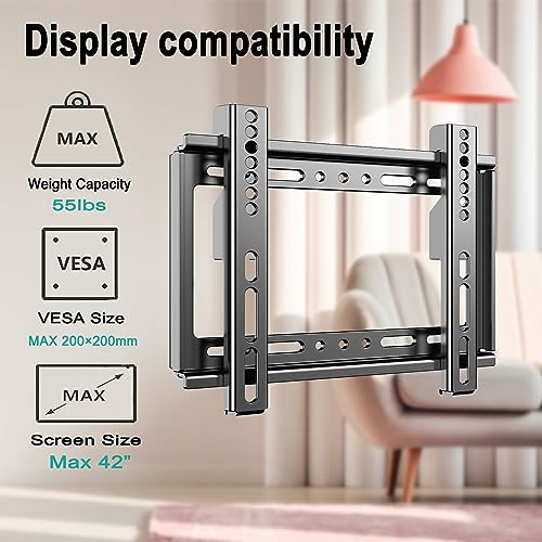 Fixed TV Wall Mount for 14-42 Inch TVs, Slim VESA Bracket