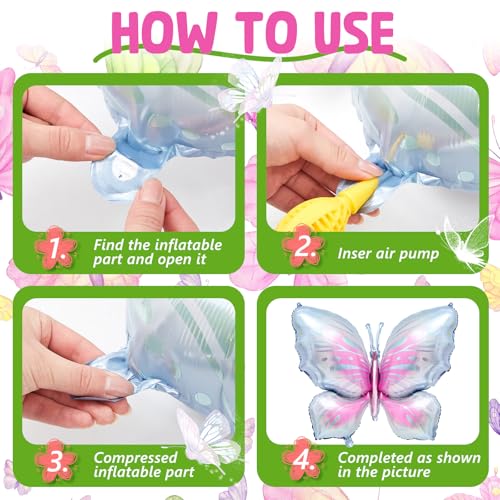 Jenaai 10-Piece Butterfly and Tulip Foil Balloon Set for Party Decor