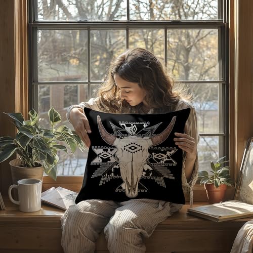 24 Boho Cow Aztec Western Bull Skull Throw Pillow Cover 18x18