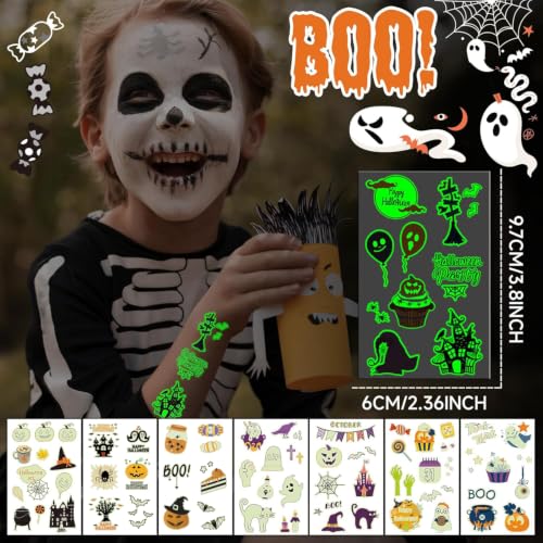 EMOME Glow in the Dark Halloween Temporary Tattoos for Kids, 56 Sheets