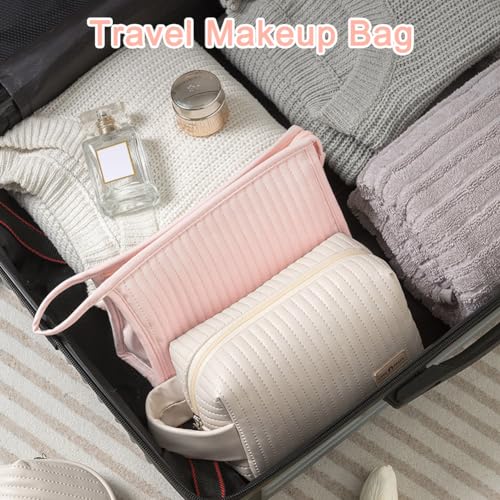 YASYU Travel Makeup Bag Waterproof PU Leather Cosmetic Pouch Light Pink