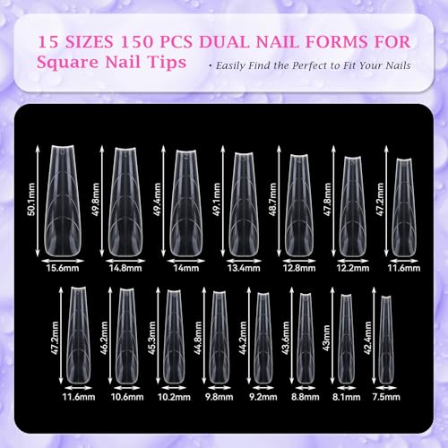 150pcs Clear Coffin Nail Forms, Long Straight Stiletto Molds for Polygel
