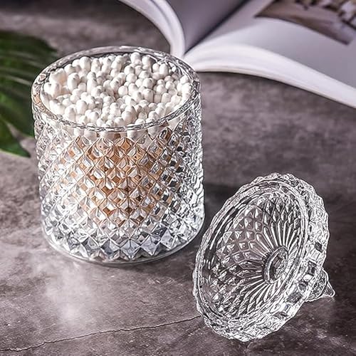 Crystal Glass Q-Tip Holder with Lid - Elegant Apothecary Jar