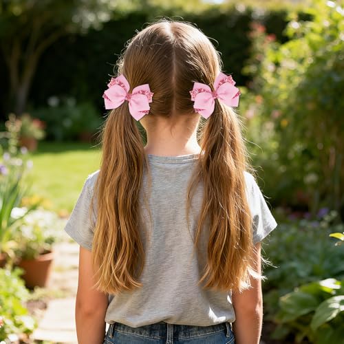 Jaarssho 4-Inch Sparkly Glitter Hair Bows with Alligator Clips, 2-Pack