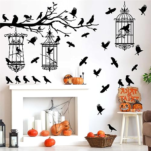 Removable Halloween Tree Branch Wall Stickers with Crows