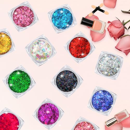 Yioyeoi Chunky Body Glitter Gel - 12-Color Holographic Festival Makeup