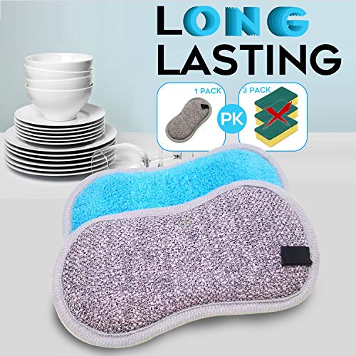 Blue Dual-Sided All-Purpose Cleaning Sponges - 6 Pack, Non-Scratch Microfiber