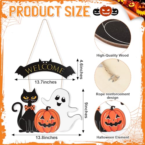 Large Wooden Halloween Wreath with Cat and Pumpkin for Front Door