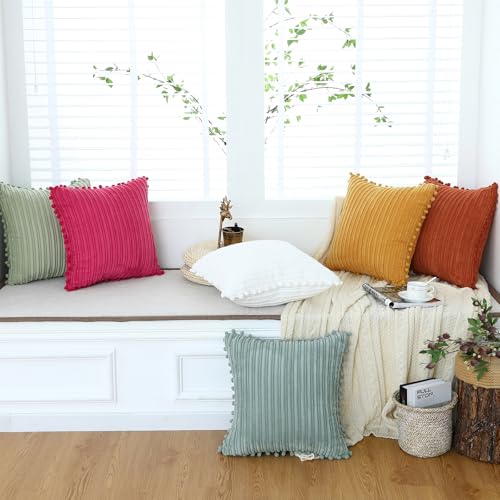 Yellow Corduroy Throw Pillow Covers 18x18 Set of 4 - Soft & Stylish