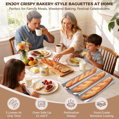 Nonstick Perforated Baguette Bread Pan for 3 Loaves