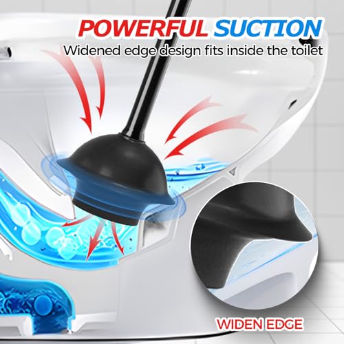 FORASTO Heavy Duty Toilet Plunger with Holder - Black