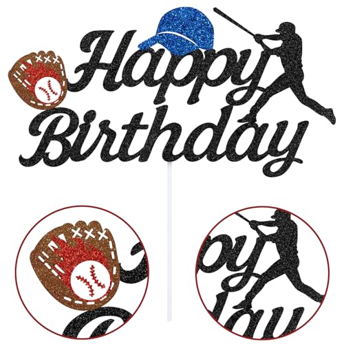 Baseball Happy Birthday Cake Topper - Glitter Cake Decoration