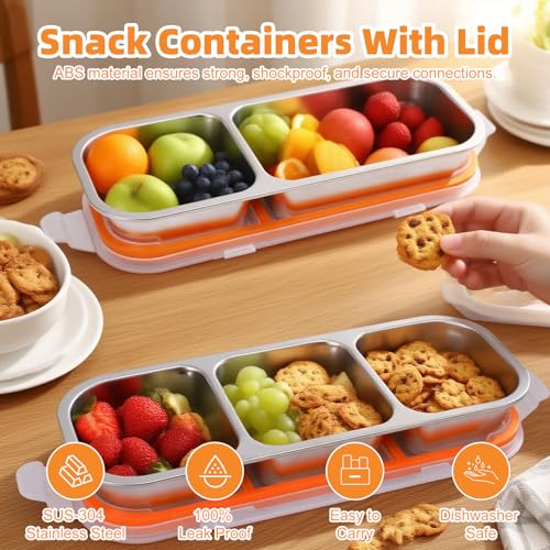 CLZWiiN 2-Compartment Stainless Steel Snack Container, Leak-Proof Bento Box