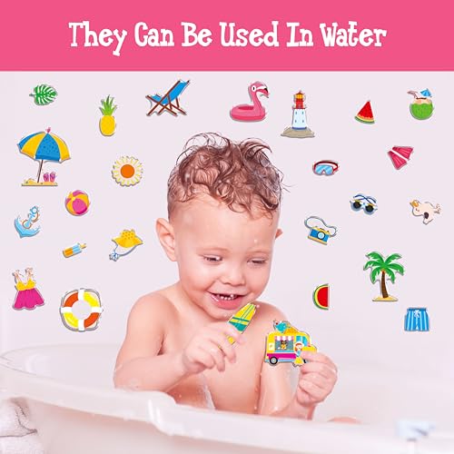 40PCS Summer Beach Reusable Jelly Stickers, Waterproof Gel Window Clings