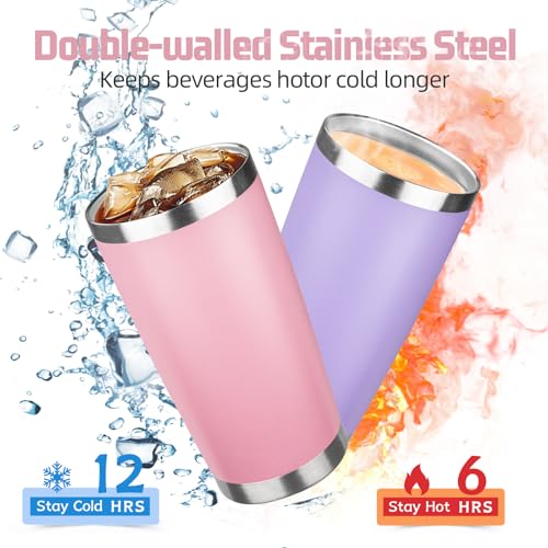 20 oz Pink Stainless Steel Insulated Tumbler with Lids & Straws